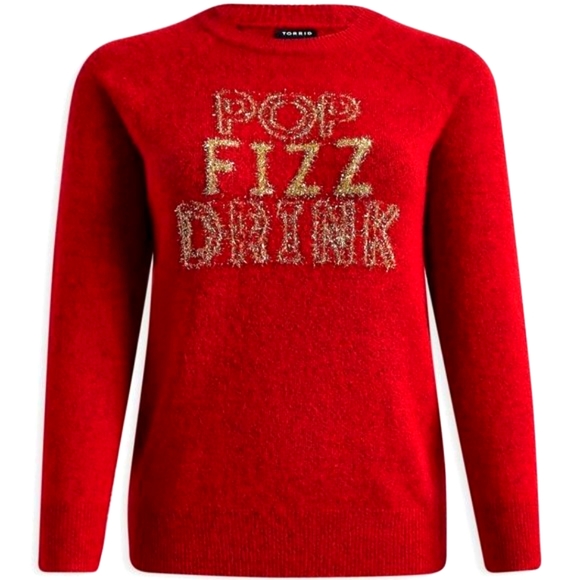 ❤️NWT VINTAGE TORRID SWEATER - TINSEL CELEBRATE CHEERS "POP FIZZ DRINK" HOLIDAY - Picture 8 of 11